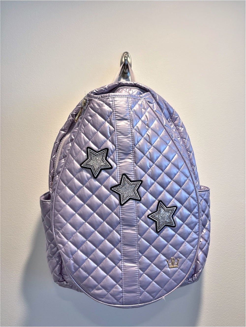 Oliver Thomas || 24 + 7 Tennis Backpack Quilted Metallic Lavender Purple Stars